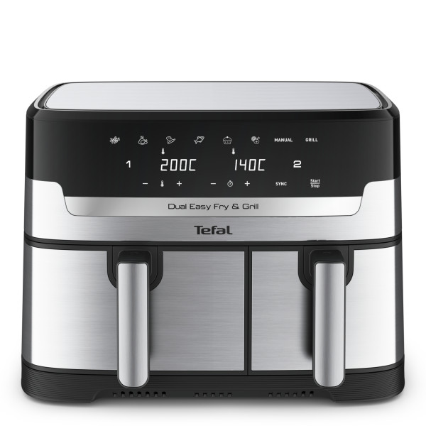 Tefal Dual Easy Fry & Grill EY905D Doppel 8,3 l 2700 W Heißluftfritteuse Edelstahl