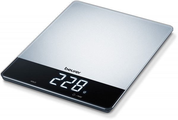 Beurer KS 34 XL Küchenwaage digital, extra hohe Tragkraft: 15 kg, Silber