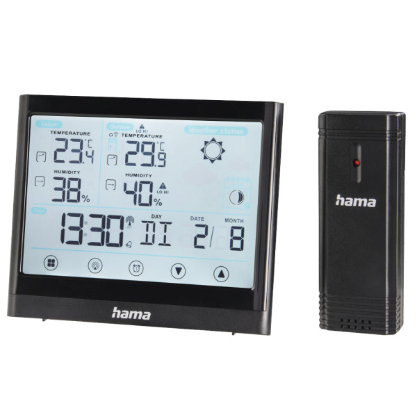 Hama Full Touch Wetterstation Schwarz LED Akku