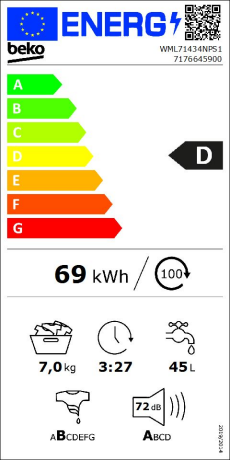 Beko WML71434NPS1 Waschmaschine Frontlader, Freistehend, 7 Kg, 1400 U ...