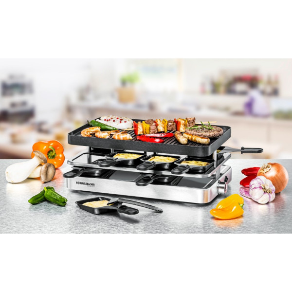 Rommelsbacher RC 1400 Raclette Grill 8 Personen 1200 W Edelstahl